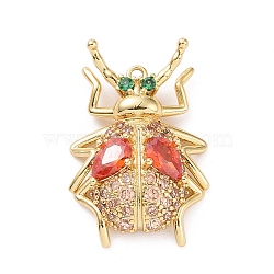 Rack Plating Brass Micro Pave Colorful Cubic Zirconia Pendants, Long-Lasting Plated, Cadmium Free & Lead Free, Insect, Real 18K Gold Plated, 25.5x17x6.5mm, Hole: 1.2mm(X-ZIRC-C039-03G)