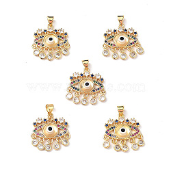 Lampwork Evil Eye Pendants with Colorful Cubic Zirconia, Real 18K Gold Plated Brass Findings, Lead Free & Cadmium free, Clear, 27x22.5x4.5mm, Hole: 4x3.5mm(ZIRC-L102-13G-02)