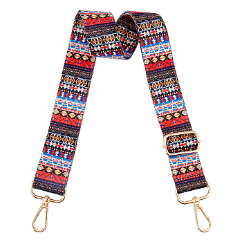 Adjustable Ethnic Style Polyester Wide Bag Straps, with Alloy Swivel Clasps, for Bag Replacement Accessories, Red, 79.5~141x3.8x0.1cm