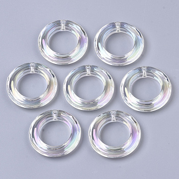 Transparent Acrylic Pendants, AB Color Plated, Round Ring, Clear AB, 29.5x6mm, Hole: 2.6mm