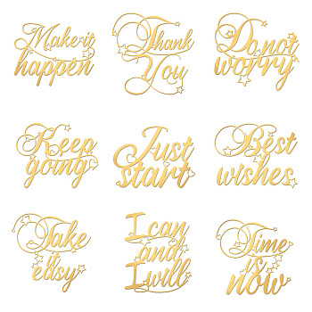 9Pcs 9 Styles Nickel Self-adhesive Picture Stickers, Golden, Word, 40x40mm, 1pc/style
