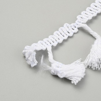Cotton Tassel Ribbon, Garment Accessories, White, 3/8 inch(10mm)