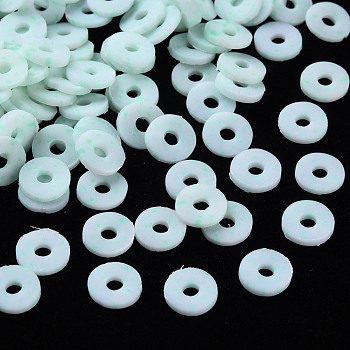 Eco-Friendly Handmade Polymer Clay Beads, Disc/Flat Round, Heishi Beads, Pale Turquoise, 6x1mm, Hole: 1.8mm, about 3330pcs/1000g