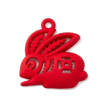 Spray Painted Alloy Pendents, Rabbit, Red, 19.5x18x4mm, Hole: 1.5mm