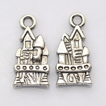 Tibetan Style Alloy Pendants, Cadmium Free & Nickel Free & Lead Free, Castle, Antique Silver, Size: about 21mm long, 10mm wide, 3mm thick, hole: 3mm