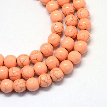 Synthetic Turquoise Bead Strands, Round, Dyed, Light Salmon, 10x10mm, Hole: 2mm, about 40pcs/strand, 15.7 inch