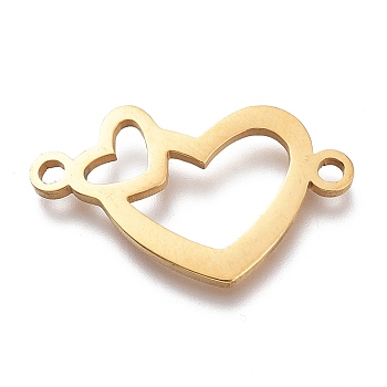 304 Stainless Steel Links Connectors, Laser Cut, Heart, Golden, 12x21x1mm, Hole: 2mm