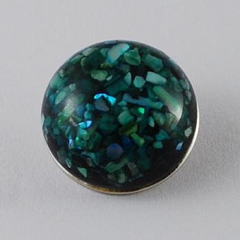 Brass Jewelry Snap Buttons, with Resin Beads, Flat Round, Platinum, Teal, 18x11~13mm, Knob: 5mm
