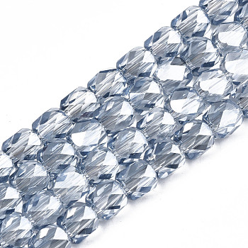 Electroplate Transparent Glass Beads Strands, Faceted, Column, Light Steel Blue, 5.5x5mm, Hole: 1.2mm, about 99pcs/strand, 21.85 inch(55.5cm)