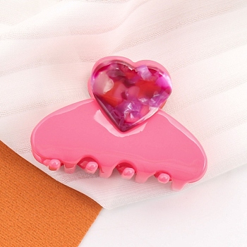 Heart Acetate Claw Hair Clips, for Girls Kids, Hot Pink, 42x25x36mm