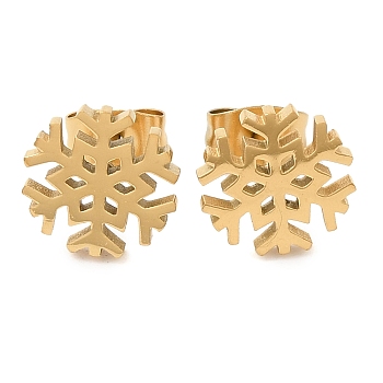 304 Stainless Steel Stud Earrings, Golden, Snowflake, 10x10mm