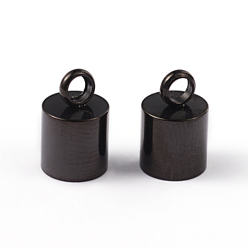 Column 304 Stainless Steel Cord Ends, Ion Plating(IP), Electrophoresis Black, 11x7mm, Hole: 2mm, Inner Diameter: 6mm