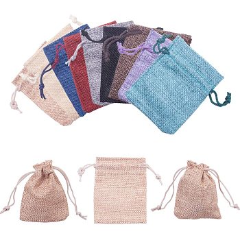 Burlap Packing Pouches Drawstring Bags, Mixed Color, 9x7cm, 30pcs/set