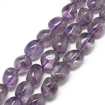 Natural Amethyst Beads Strands, Tumbled Stone, Nuggets, 10~20x13~15x13~15mm, Hole: 1.5mm, about 22~26pcs/strand, 15.7 inch