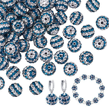 50Pcs Polymer Clay Rhinestone Beads, Two Tone Color, Pave Disco Ball Beads, Sapphire, 10mm