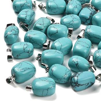 Synthetic Turquoise Pendants, with Stainless Steel Color Plated 201 Stainless Steel Snap on Bails, Rectangle, 20.5~21x11~11.5x11~12.5mm, Hole: 8x4mm