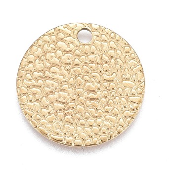 Ion Plating(IP) 304 Stainless Steel Charms, Textured, Laser Cut, Flat Round, Light Gold, 15x0.8mm, Hole: 1.5mm