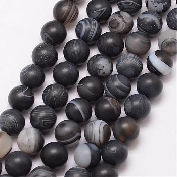 Natural Black Agate Bead Strands, Round, Grade A, Frosted, Dyed & Heated, Black, 10mm, Hole: 1mm, about 37pcs/strand, 15 inch