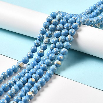 Synthetic Turquoise and Sea Shell Assembled Beads Strands, Dyed, Round, Blue, 12mm, Hole: 1.4mm, about 33pcs/strand, 15.55''(39.5cm)
