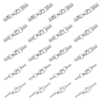 50 Sets 5 Styles 304 Stainless Steel Lobster Claw Clasps, with Cord Ends, Stainless Steel Color, 24.5~28.5mm, 10 sets/style