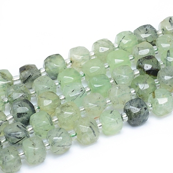 Natural Prehnite Beads Strands, Faceted, Cube, Alice Blue, 9~10.5x9~10.5x9~10.5mm, Hole: 1mm, about 32pcs/strand, 15.55 inch(39.5cm)