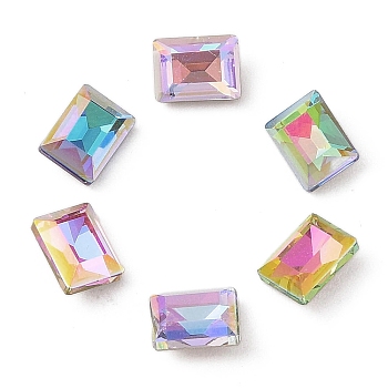 Glass Rhinestone Cabochons, Flat Back & Back Plated, Faceted, Rectangle, Mixed Color, 8x6x3.7mm