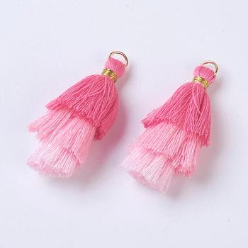 Polyester Tassel Pendants, with Findings, Golden, Pink, 43~50x14~24mm, Hole: 5mm