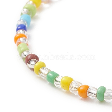 Bracelet extensible en perles de rocaille colorées avec breloques en laiton pour femme(BJEW-JB09218-04)-5