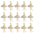 20Pcs Alloy Pendants, with Rhinestone, Dancer, Crystal, Light Gold, 28.3x17.1x3mm, Hole: 1.8mm(FIND-SC0012-75)