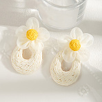 Women's Rattan Stud Earrings, Stud Earrings, Flower, White, 77x40mm(WG2B7E1-01)