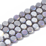 Electroplate Glass Beads Strands, AB Color Plated, Faceted, Flat Round, Dark Gray, 5.5x6x3.5mm, Hole: 1.2mm, about 95~97pcs/strand, 19.29~20.07 inch(49~51cm)(EGLA-Q125-002-A01)