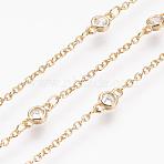 Handmade Brass Cubic Zirconia Chains, Soldered, Long-Lasting Plated, Real 18K Gold Plated, 8x4x2mm(CHC-P0005-04G)