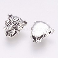 Tibetan Style Alloy Beads, Tiger Head, Antique Silver, 12x12.5x8mm, Hole: 2mm(PALLOY-K234-06AS)