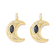 Rack Plating Brass Micro Pave Midnight Blue Cubic Zirconia Pendants, Cadmium Free & Nickel Free & Lead Free, Long-Lasting Plated, Moon, Real 18K Gold Plated, 23x15x5mm, Hole: 4x2.5mm(KK-D073-10G)