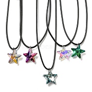 Waxed Cord Necklaces, K9 Glass Pendant Necklaces, Star, Mixed Color, 17.72 inch(45cm)(NJEW-P310-08P)