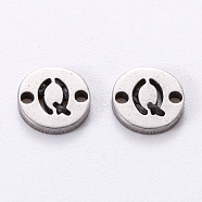 201 Stainless Steel Links, Laser Cut, Flat Round with Letter, Letter.Q, 6x6x1mm, Hole: 0.8mm(STAS-R112-01Q)