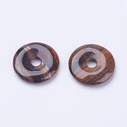 Natural Tiger Iron Pendants, Donut/Pi Disc, Donut Width: 11.5~12mm, 29~30x5~6mm, Hole: 6mm(G-F524-G01)