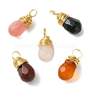 Natural & Synthetic Mixed Gemsotone Faceted Teardrop Charms with Eco-Friendly Copper Wire Wrapped, Light Gold, 14.5~15x6~6.5x6~6.5mm, Hole: 3mm(PALLOY-JF02353-01)