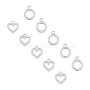 304 Stainless Steel Pendant Rhinestone Settings, Round Ring & Heart, Stainless Steel Color, 15.5~17x13~14.5x1.5mm, Hole: 2mm, 20pcs/box(STAS-UN0007-69P)