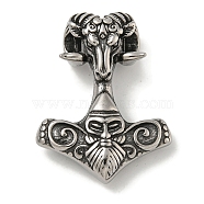 Viking 316 Surgical Stainless Steel Pendants, Goat Mjolnir Thor's Hammer Charm, Antique Silver, 40x30.5x12mm, Hole: 5.5mm(STAS-Z073-91AS)