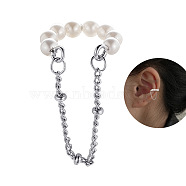 Alloy Cuff Earrings, with Imitation Pearl Beads, Chain Charm, Platinum(WGB83F9-41)