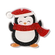 Printed Christmas Theme Acrylic Pendants, Penguin, 41x44x2mm, Hole: 1.6mm(OACR-L018-09F)