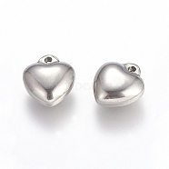 304 Stainless Steel Puffed Heart Charms, Stainless Steel Color, 11x10x6mm, Hole: 1mm(X-STAS-K002-21A)
