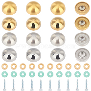 Unicraftale 16 Sets 4 Colors Stainless Steel Half Round Rivets, with Iron Screw, Plastic and Brass Ring, Golden & Stainless Steel Color, 25.5x12.5mm, Hole: 8.5mm, 4 sets/color(STAS-UN0024-33)