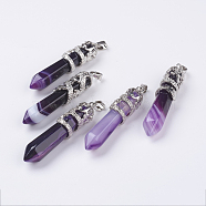 Natural Striped Agate/Banded Agate Big Pointed Pendants, with Alloy Findings, Faceted, Bullet, Platinum, 59~63x11~12mm, Hole: 4x7mm(G-G738-A-31)
