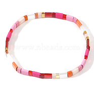 Bohemian Style Japanese TILA Glass Seed Beaded Stretch Bracelets for Women Men, Rectangle, Hot Pink(ZJ1483-6)