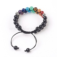 Chakra Natural Black Agate Braided Bead Bracelets, with Natural & Synthetic Mixed Stone and Alloy Findings, Antique Silver, 2-3/8 inch(6cm)(BJEW-O164-A10)