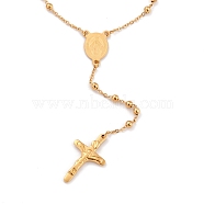 304 Stainless Steel Rosary Bead Necklaces For Easter, with Oval with Virgin Mary Link and Crucifix Cross Pendants, Golden, 18.50 inch(47cm)(STAS-B021-03G)
