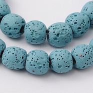 Natural Lava Rock Bead Strands, Dyed, Round, Cadet Blue, 16mm, Hole: about 2.5~3mm, about 28pcs/strand, 15 inch(G-L435-03-16mm-14)