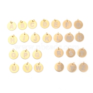 Ion Plating(IP) 304 Stainless Steel Charms, with Jump Rings, Laser Cut, Flat Round with Letter, Golden, 13x0.8mm, Hole: 2.5mm(STAS-H159-01G)